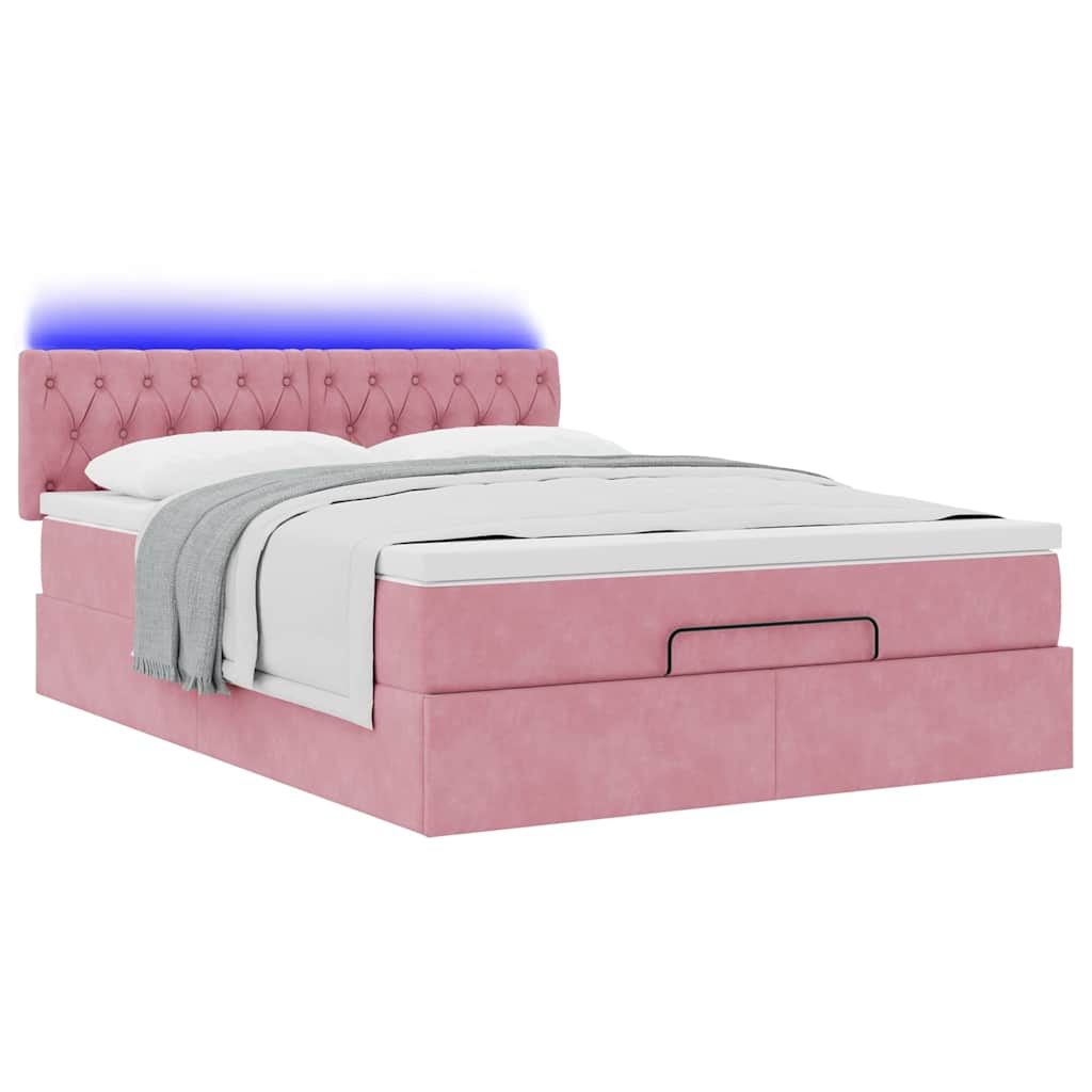 Thumbnail - vidaXL Ottoman-Bett mit Matratze & LEDs Rosa 140x200 cm Samt