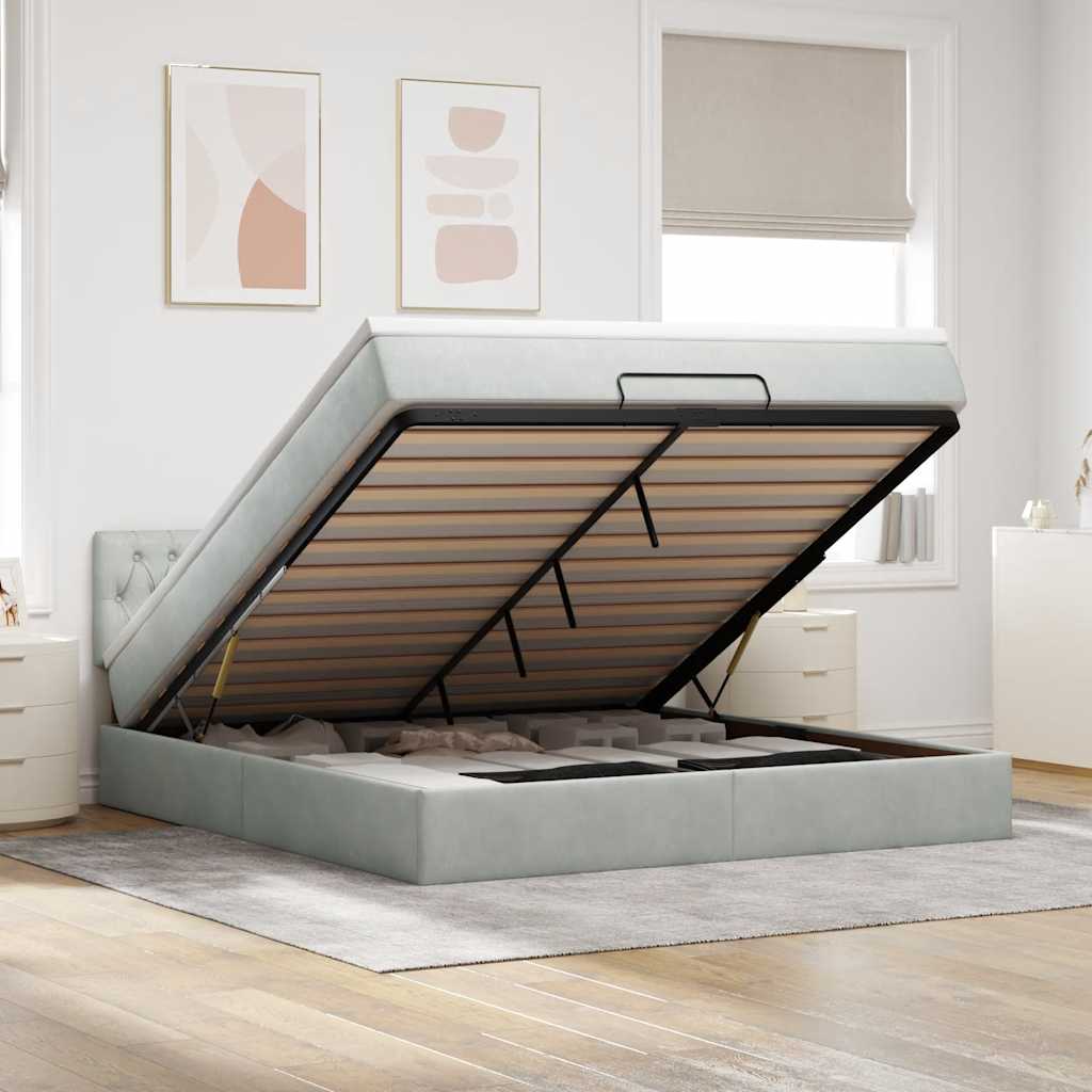 vidaXL Cadru de pat otoman cu saltea Gri deschis 160x200cm catifea