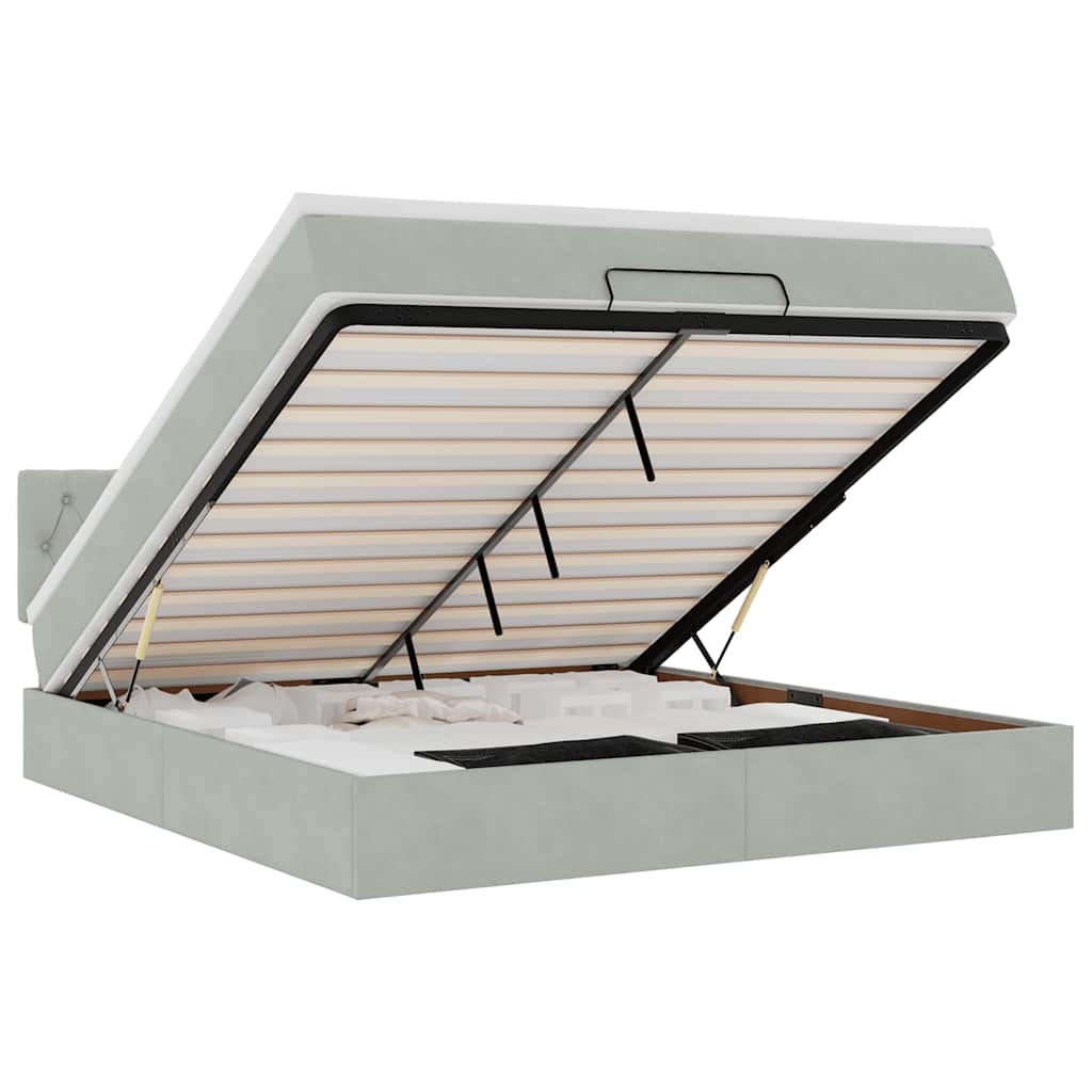 vidaXL Ottoman bed met matras en LED's 180x200cm fluweel lichtgrijs grijs, foto 3