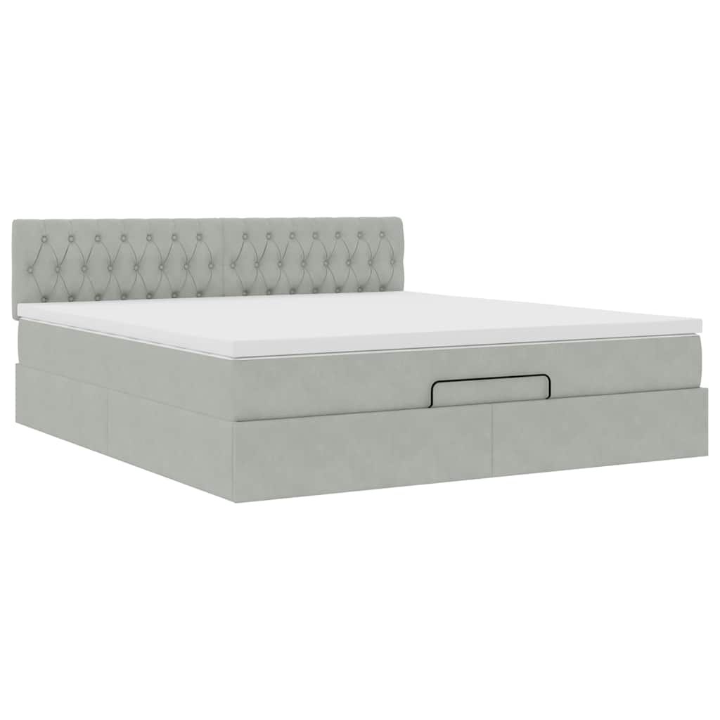 vidaXL Ottoman bed met matras en LED's 180x200cm fluweel lichtgrijs grijs, foto 4