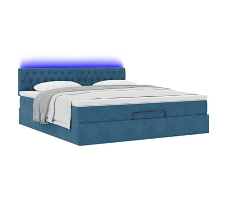 vidaXL Estrutura de cama otomana com colch&atilde;o 180x200 cm azul escuro