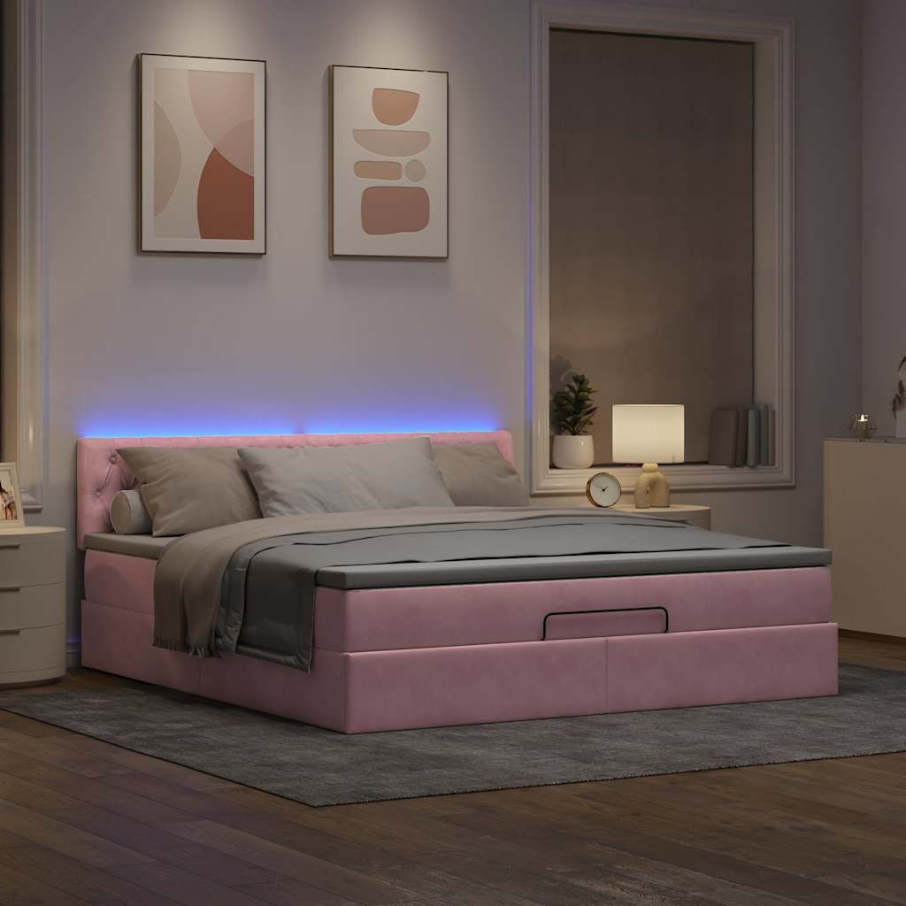 vidaXL Bed poef met matras en LED's 180x200 cm fluweel roze, foto 2