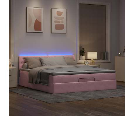 vidaXL Cama otomana com colch&atilde;o & LEDs 180x200cm veludo rosa