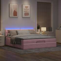 vidaXL Cama otomana com colch&atilde;o & LEDs 180x200cm veludo rosa