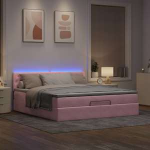 vidaXL Cama otomana com colch&atilde;o & LEDs 180x200cm veludo rosa
