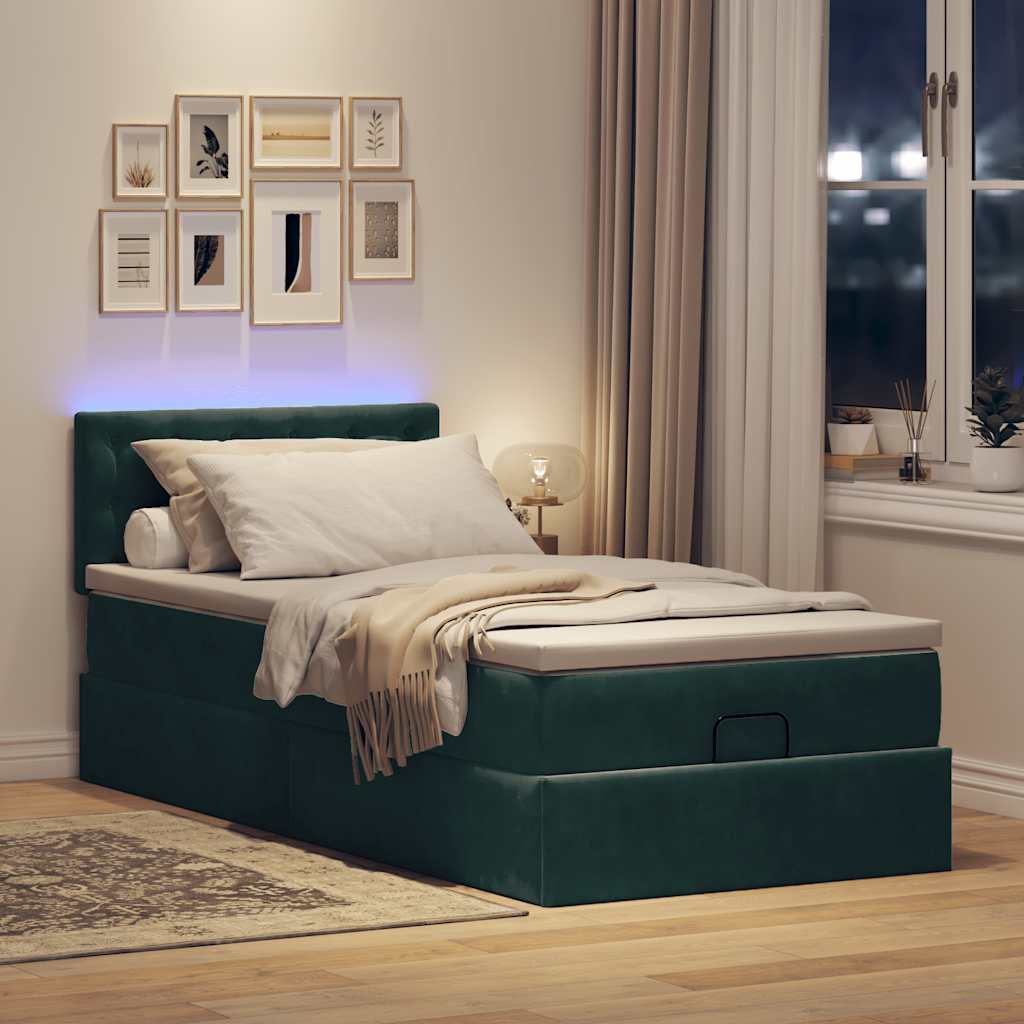 vidaXL Ottoman-Bett mit Matratze & LEDs Dunkelgrün 80x200 cm Samt