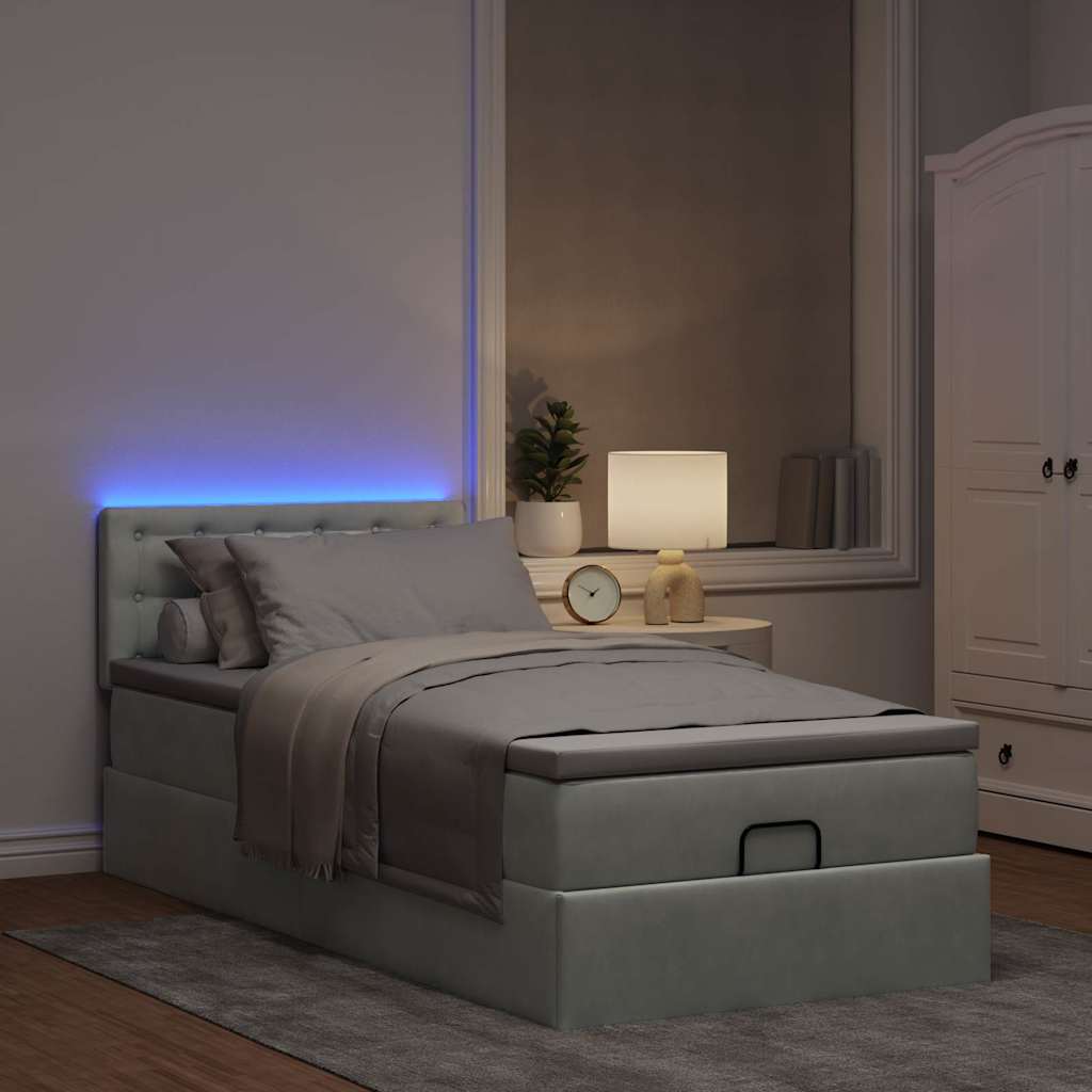 vidaXL Ottoman bed met matras en LED's 90x200cm fluweel lichtgrijs afbeelding