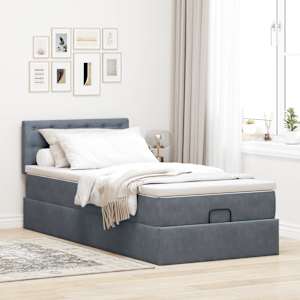 Osmanský rám postele s matrací tmavě šedá 90x200cm samet - obrázek 4