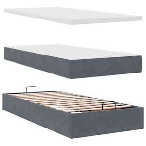 Osmanský rám postele s matrací tmavě šedá 90x200cm samet - obrázek 9