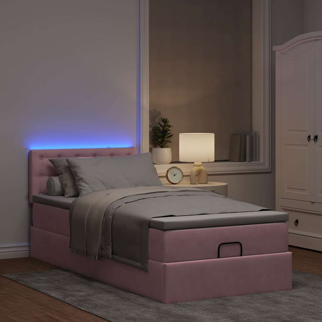 vidaXL Ottoman bed met matras en LED's 90x200cm fluweel roze afbeelding
