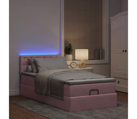 vidaXL Ottoman bed met matras en LED's 90x200cm fluweel roze