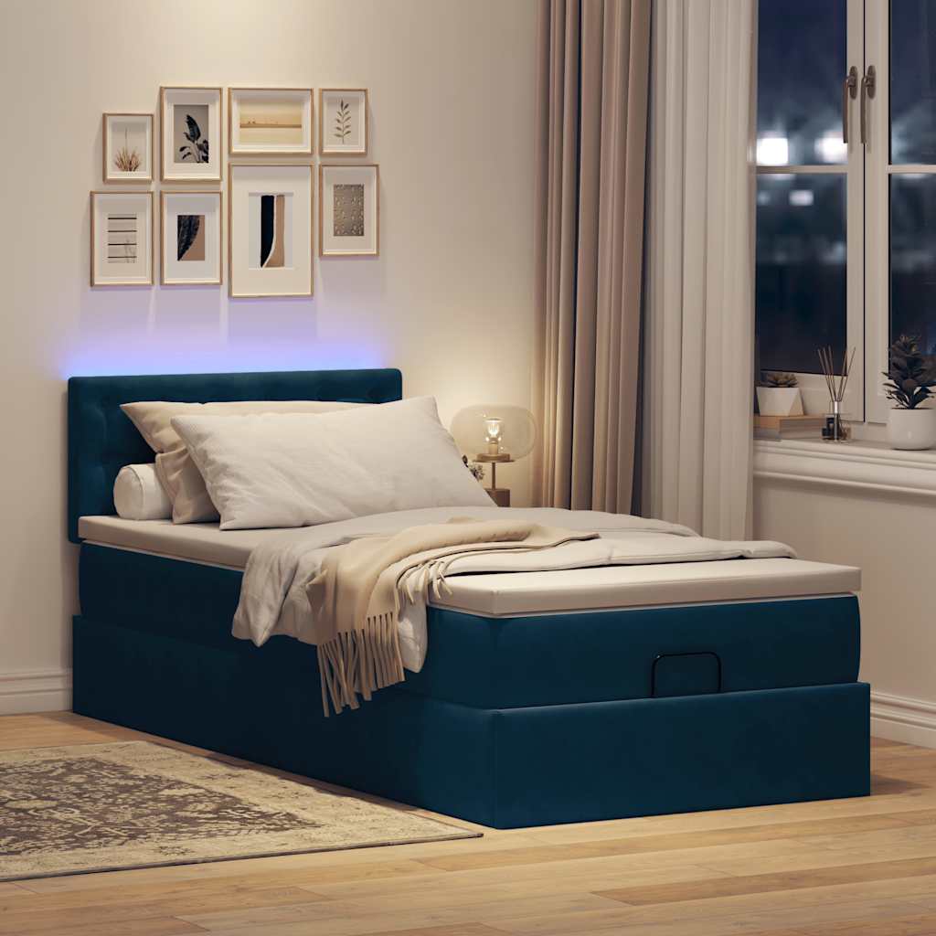 Thumbnail - vidaXL Ottoman-Bett mit Matratze & LEDs Dunkelblau 100x200 cm Samt