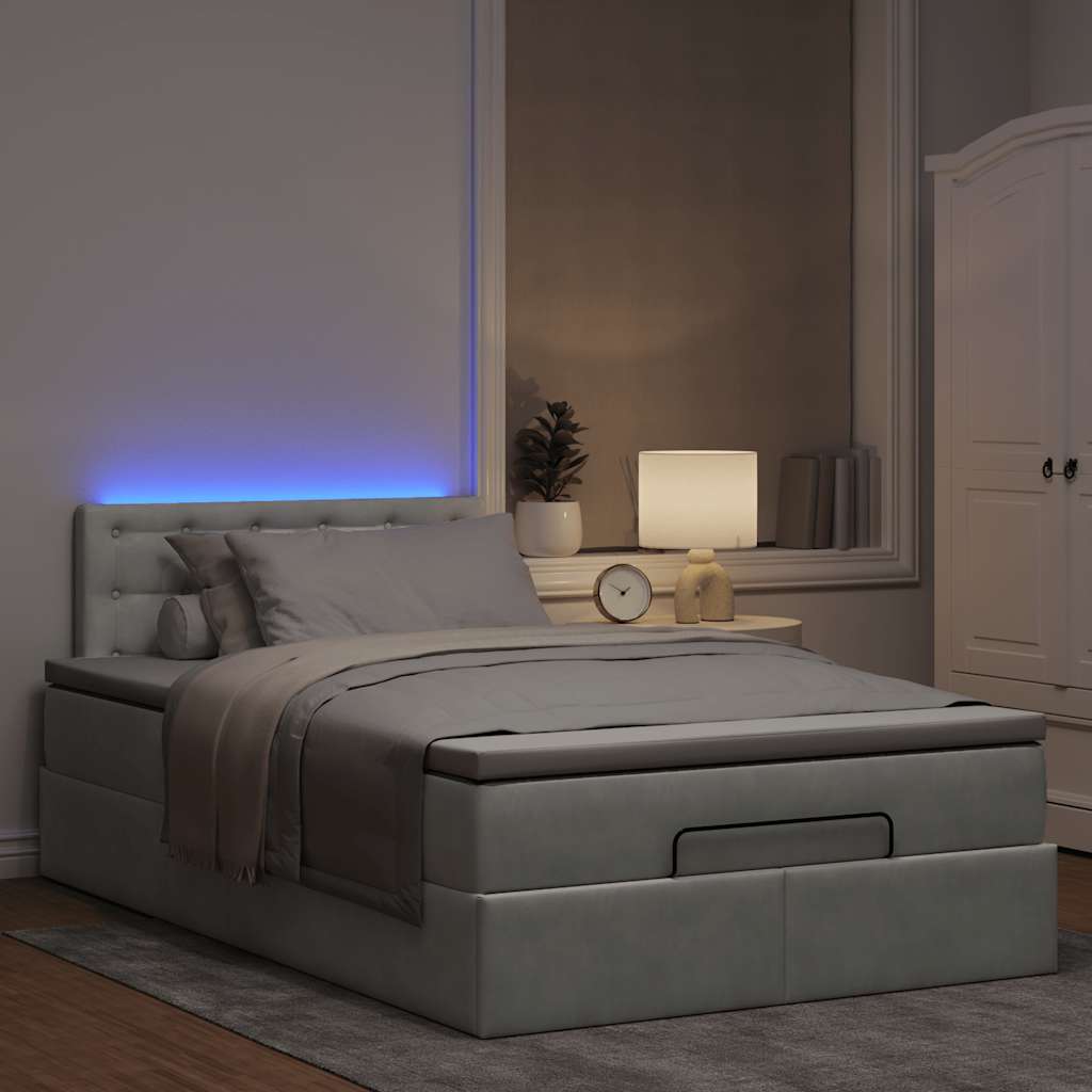Thumbnail - vidaXL Ottomane Bett mit Matratze & LEDs Hellgrau 120x190 cm Samt