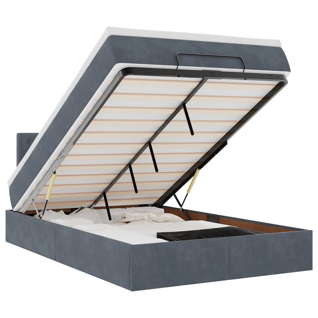 vidaXL Bed poef met matras en LED's 120x190 cm fluweel donkergrijs grijs, foto 3