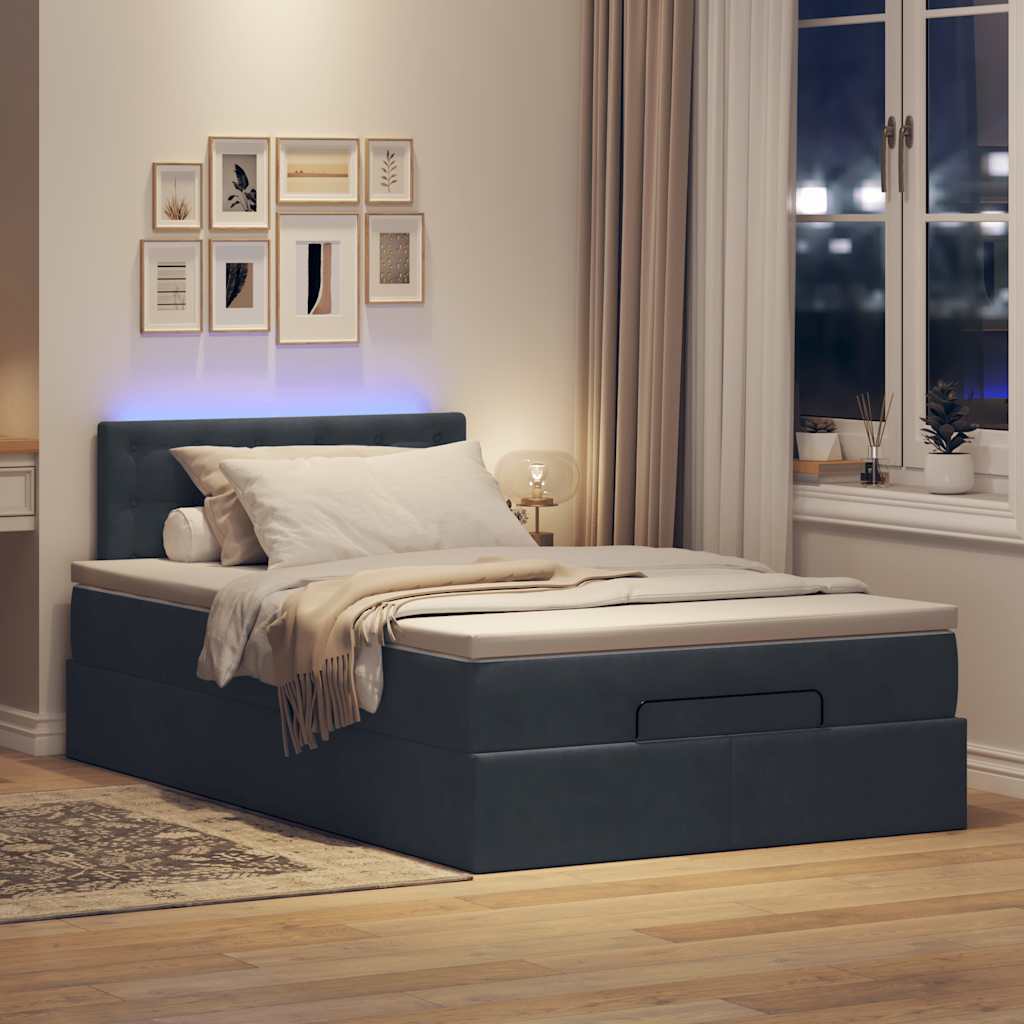 vidaXL Ottoman-Bett mit Matratze & LEDs Dunkelgrau 120x190 cm Samt