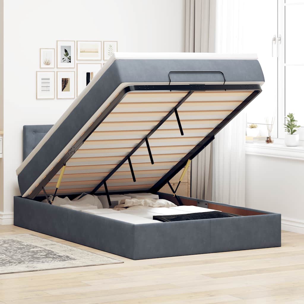 vidaXL Pat otoman cu saltea și LED-uri, gri închis, 120x190cm, catifea