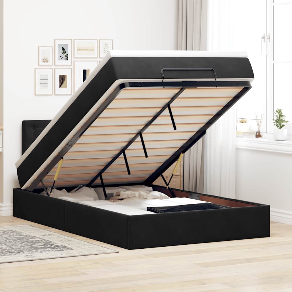 Ottoman seng med madras og LED-lys 120x190 cm - fløjl, sort