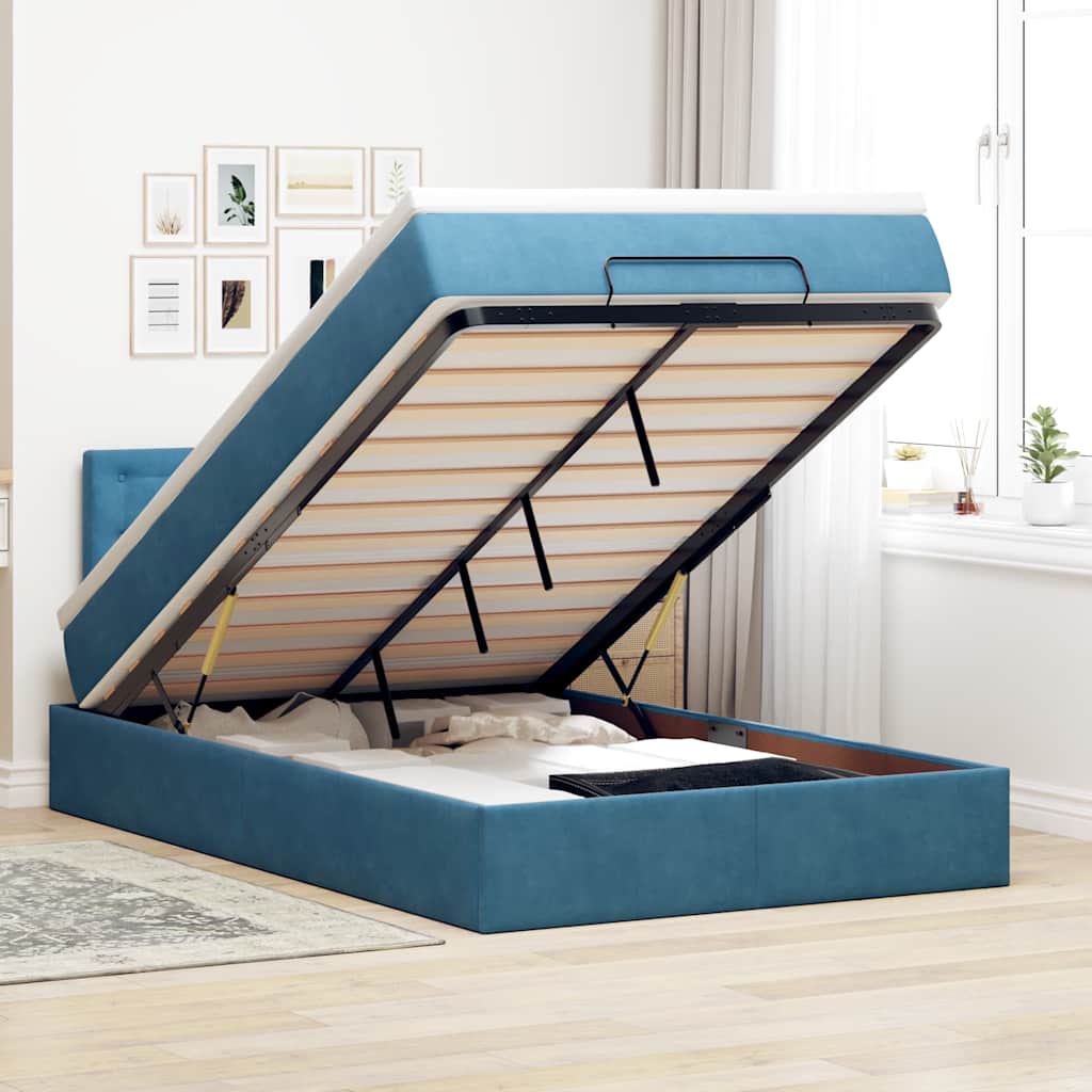 vidaXL Ottomane Bett mit Matratze & LEDs Dunkelblau 120x190 cm Samt