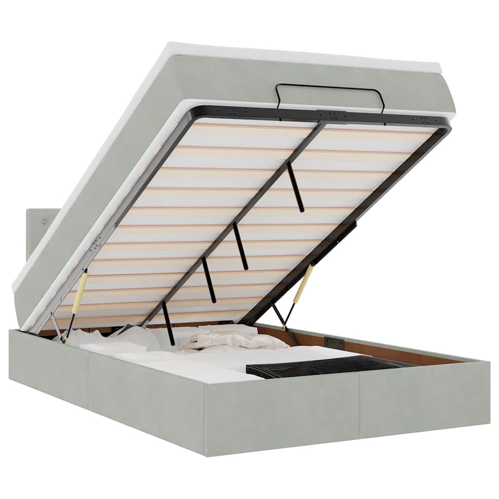 Thumbnail - vidaXL Ottoman-Bett mit Matratze & LEDs Hellgrau 120x200 cm Samt