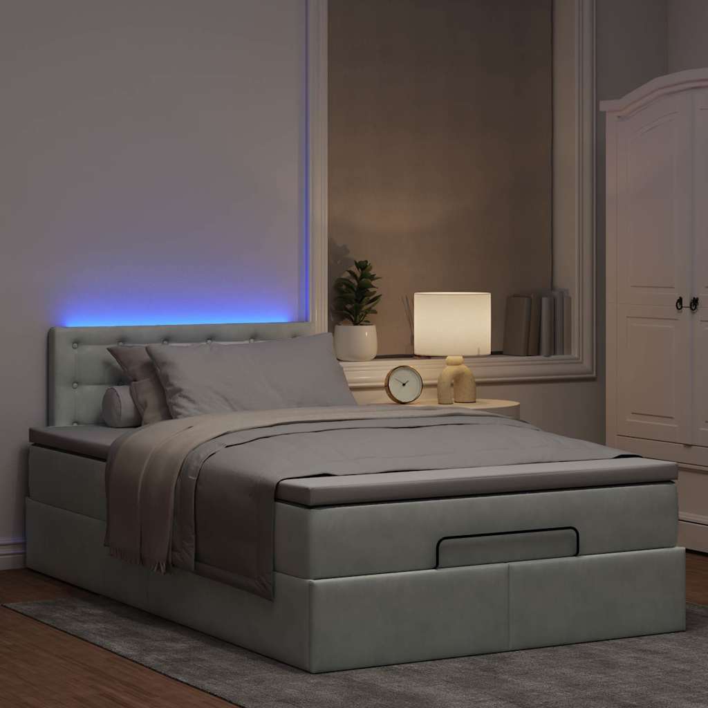 vidaXL Ottoman bed met matras en LED's 120x200 cm fluweel lichtgrijs grijs, foto 2