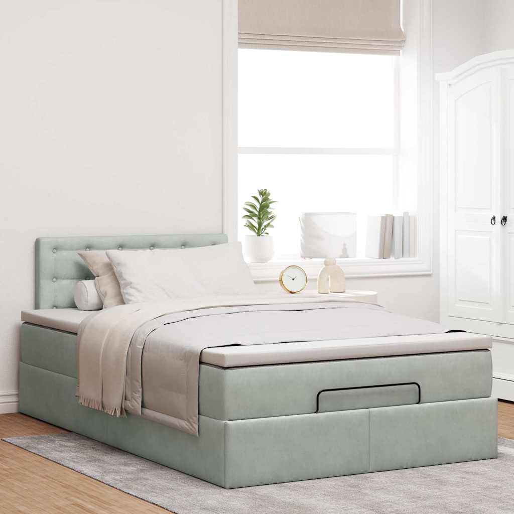 vidaXL Ottoman bed met matras en LED's 120x200 cm fluweel lichtgrijs grijs, foto 4