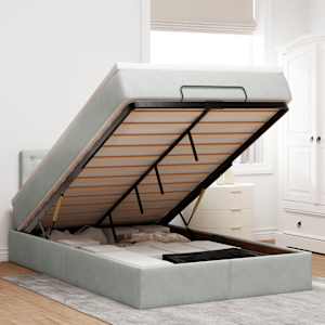 Otomanski posteljni okvir z vzmetnico siv 120x200 cm žamet