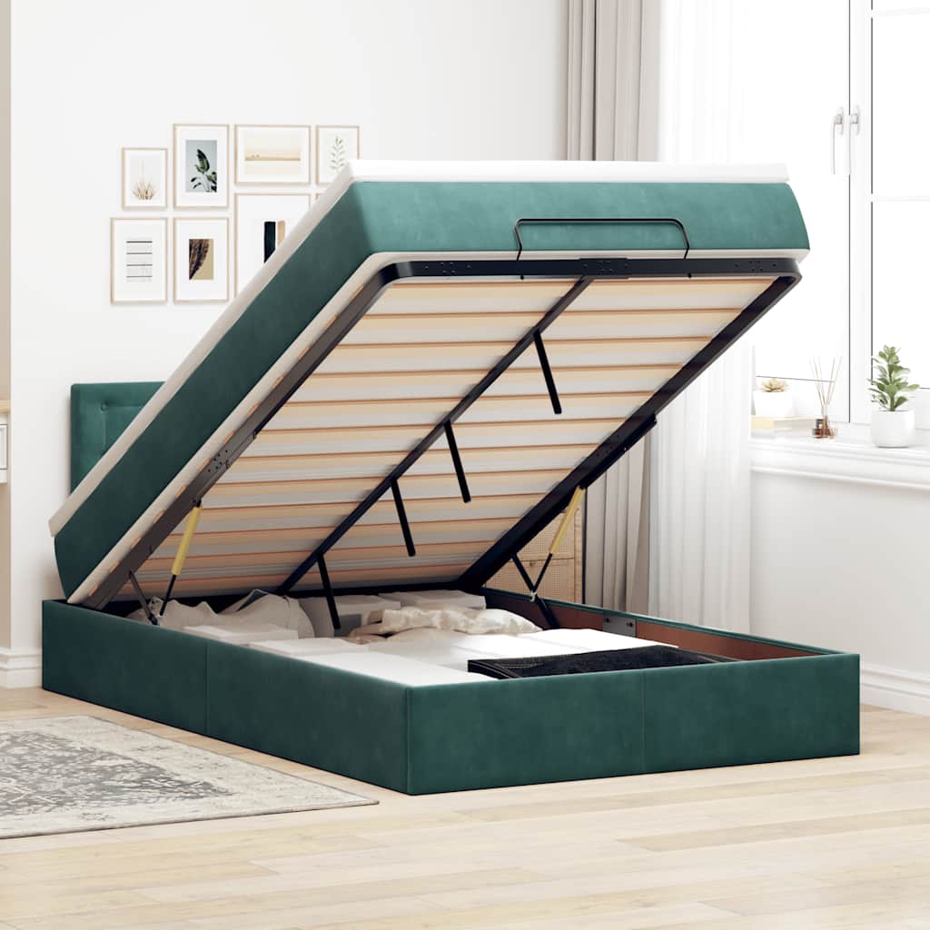 vidaXL Cadru de pat otoman cu saltea verde închis 120x200cm catifea