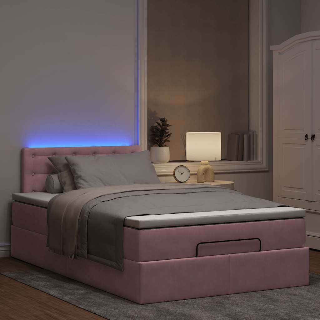 vidaXL Ottoman bed met matras en LED's 120x200cm fluweel roze afbeelding