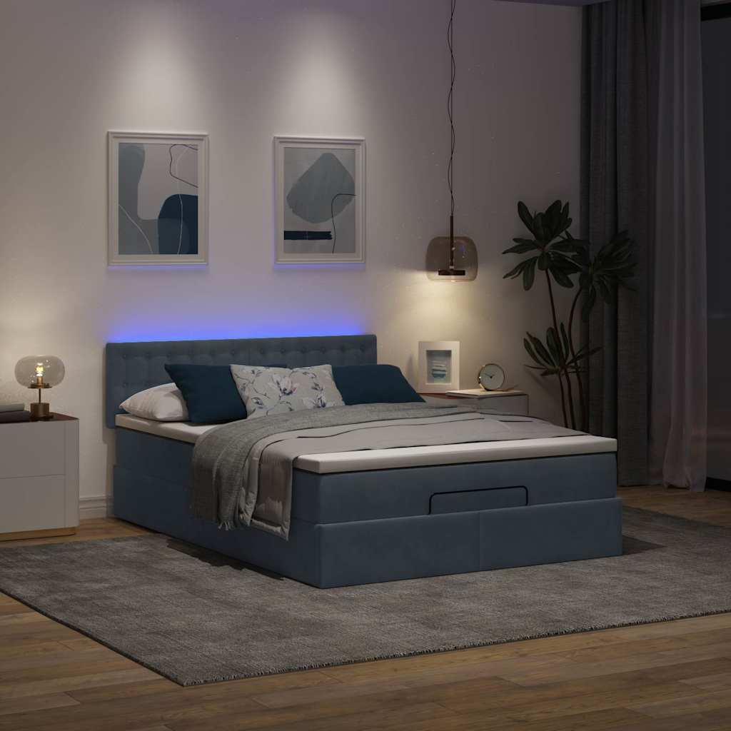 vidaXL Ottoman bed met matras en LED's 140x190cm fluweel donkergrijs afbeelding