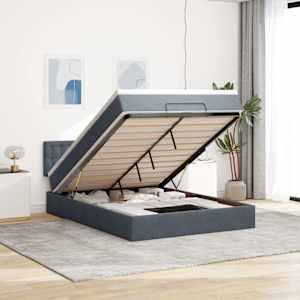 Otomanski posteljni okvir z vzmetnico siv 140x190 cm žamet