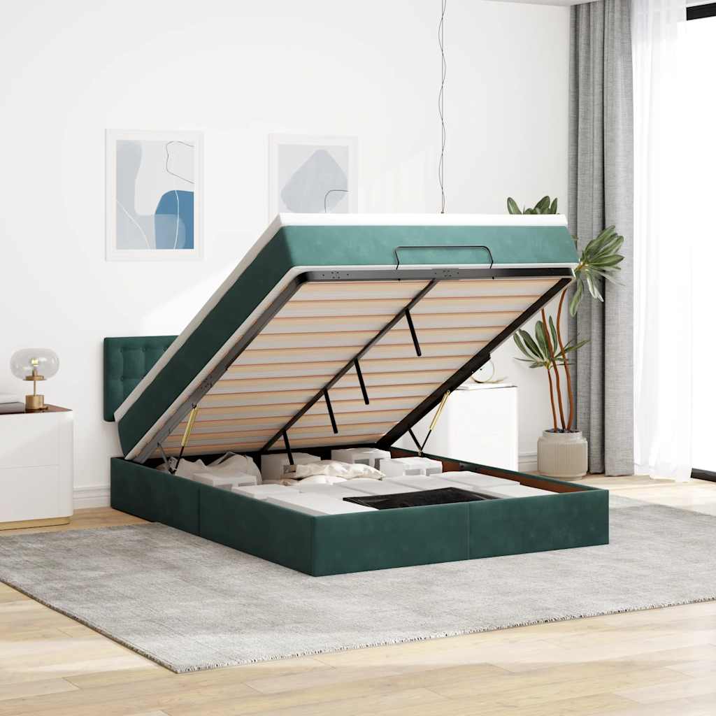 vidaXL Cadru de pat otoman cu saltea verde închis 140x190cm catifea