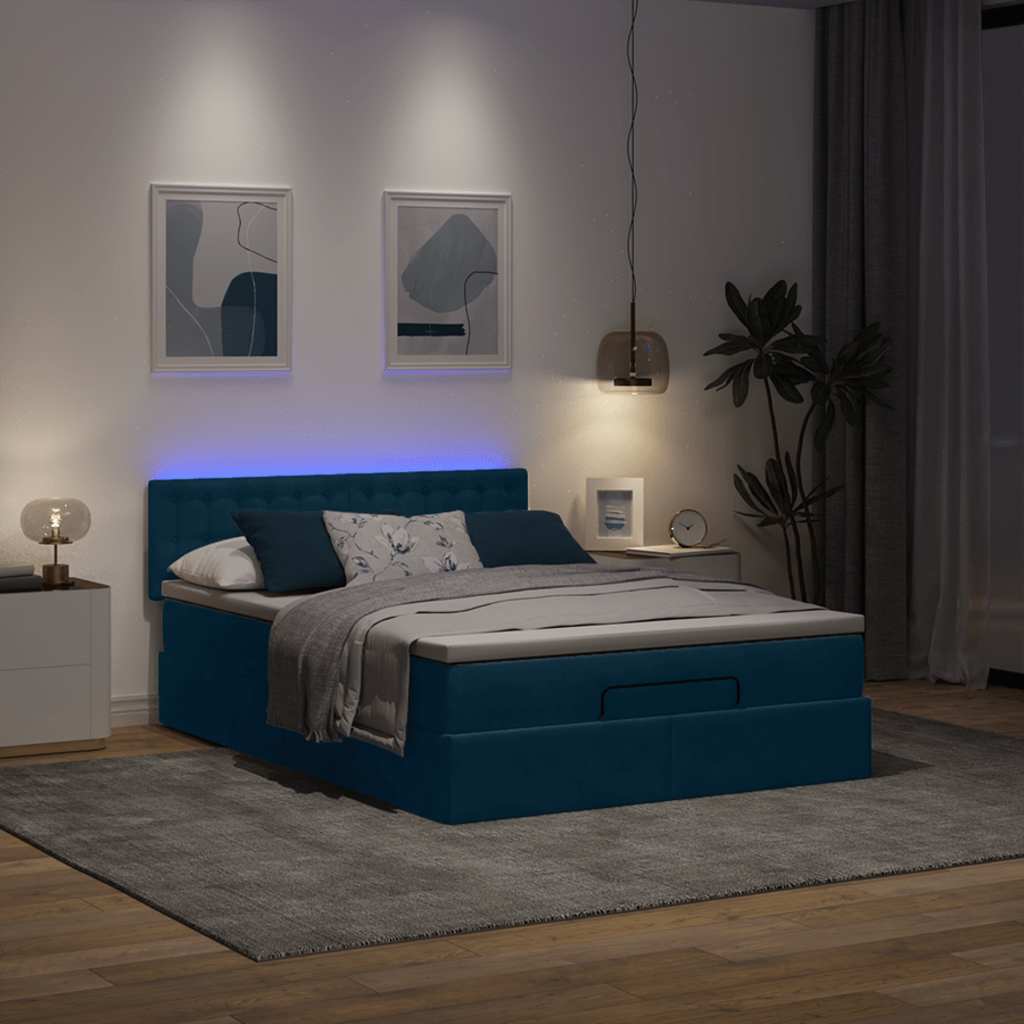 vidaXL Ottoman bed met matras en LED's 140x200cm fluweel donkerblauw blauw, foto 2