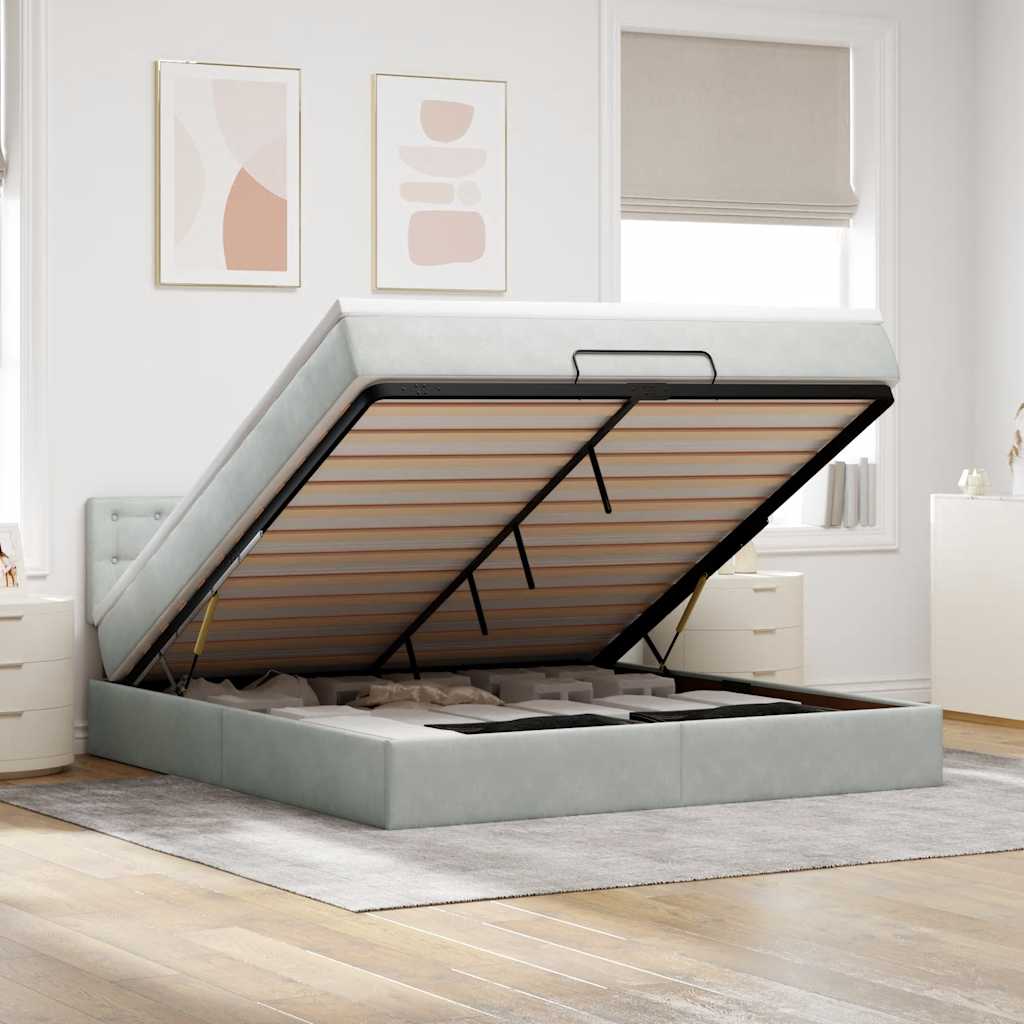 vidaXL Cadru de pat otoman cu saltea Gri deschis 160x200cm catifea