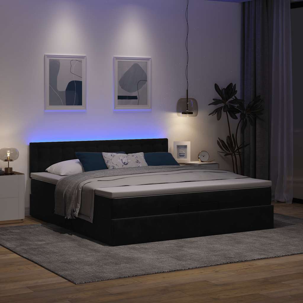 vidaXL Ottoman bed met matras en LED's 160x200cm fluweel zwart afbeelding