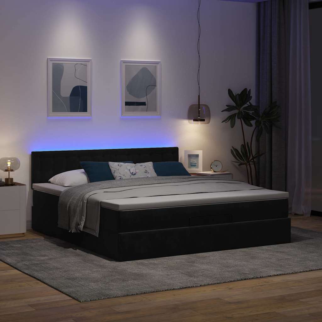 vidaXL Ottoman bed met matras en LED's 180x200cm fluweel zwart afbeelding