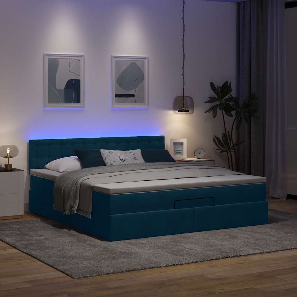 Thumbnail - vidaXL Ottoman-Bett mit Matratze & LEDs Dunkelblau 180x200 cm Samt