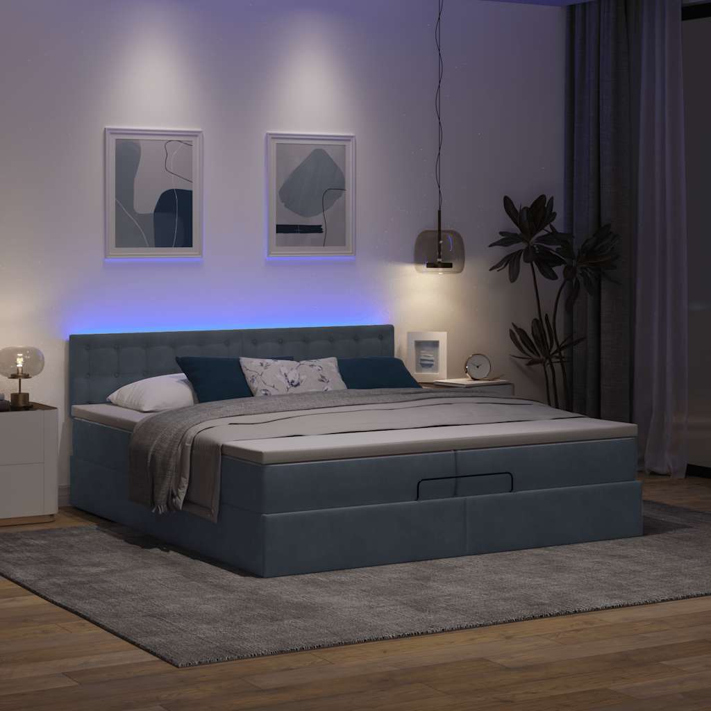 vidaXL Ottoman bed met matrassen en LED's 200x200cm fluweel afbeelding