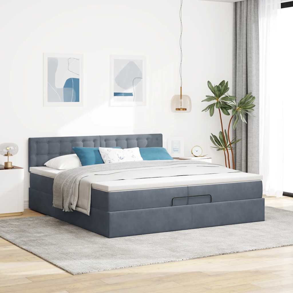 vidaXL Ottoman bed met matrassen en LED's 200x200cm fluweel grijs, foto 4