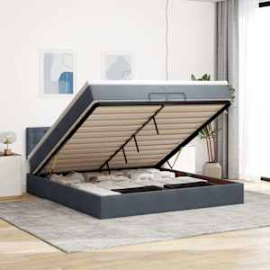 Otomanski posteljni okvir z vzmetnicami siv 200x200cm žamet