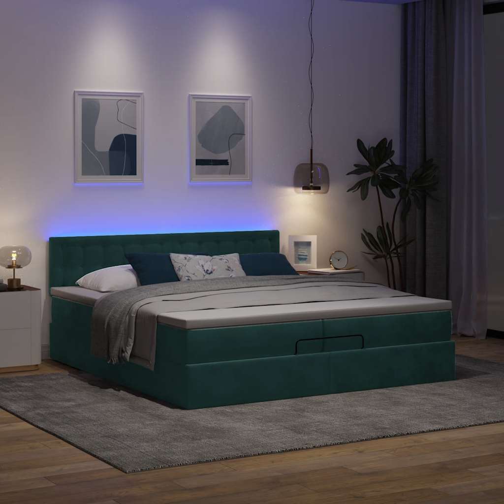 vidaXL Ottoman bed met matrassen en LED's 200x200cm fluweel afbeelding