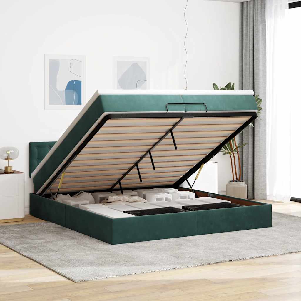 vidaXL Cadru de pat otoman cu saltele Verde închis 200x200cm catifea