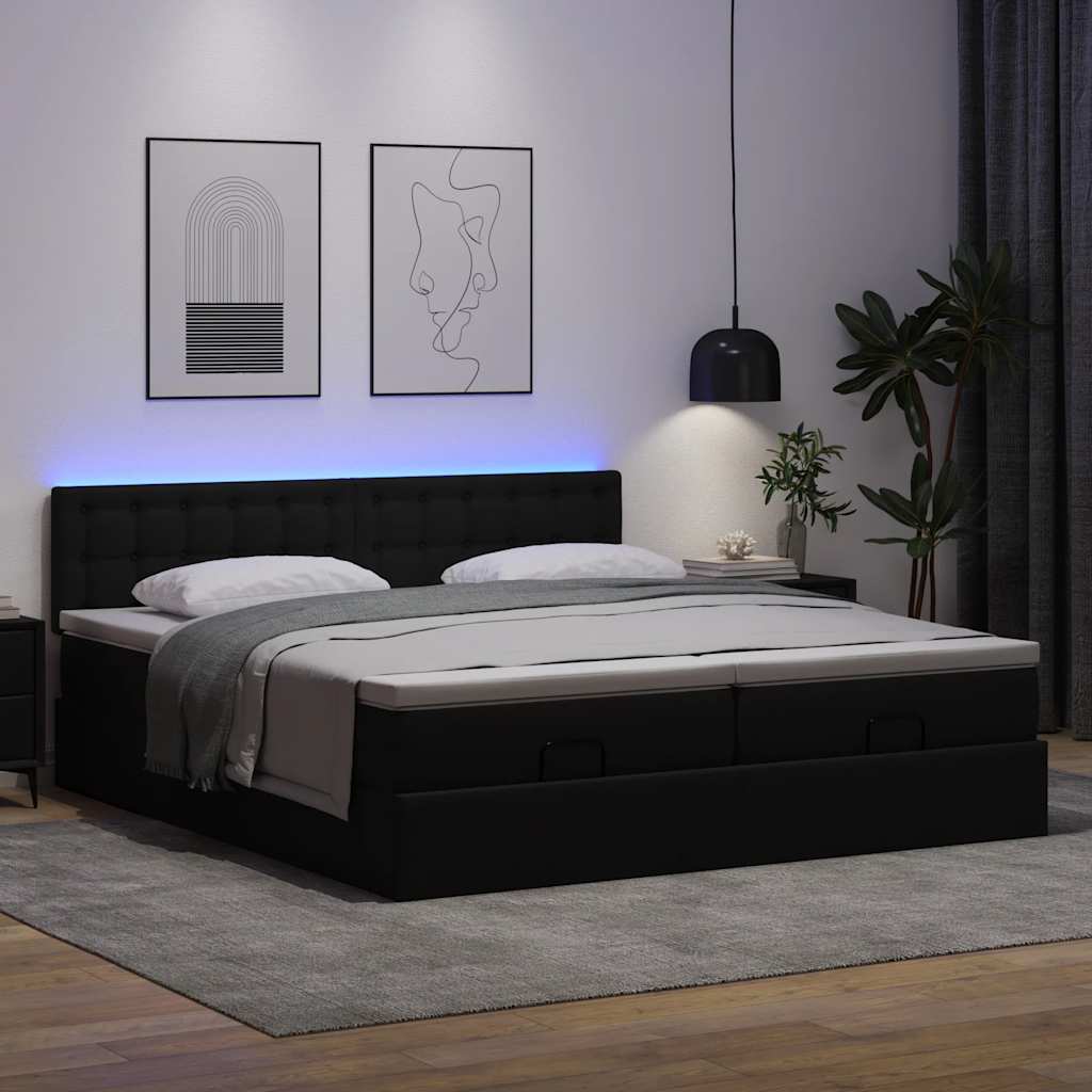 Thumbnail - vidaXL Ottoman-Bett mit Matratzen & LEDs Schwarz 160x200 cm Kunstleder
