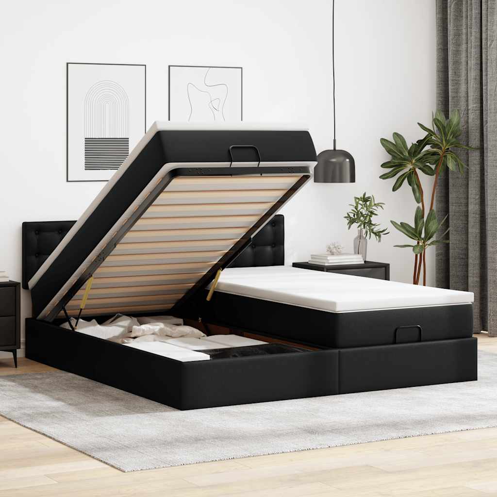 vidaXL Ottoman-Bett mit Matratzen & LEDs Schwarz 160x200 cm Kunstleder