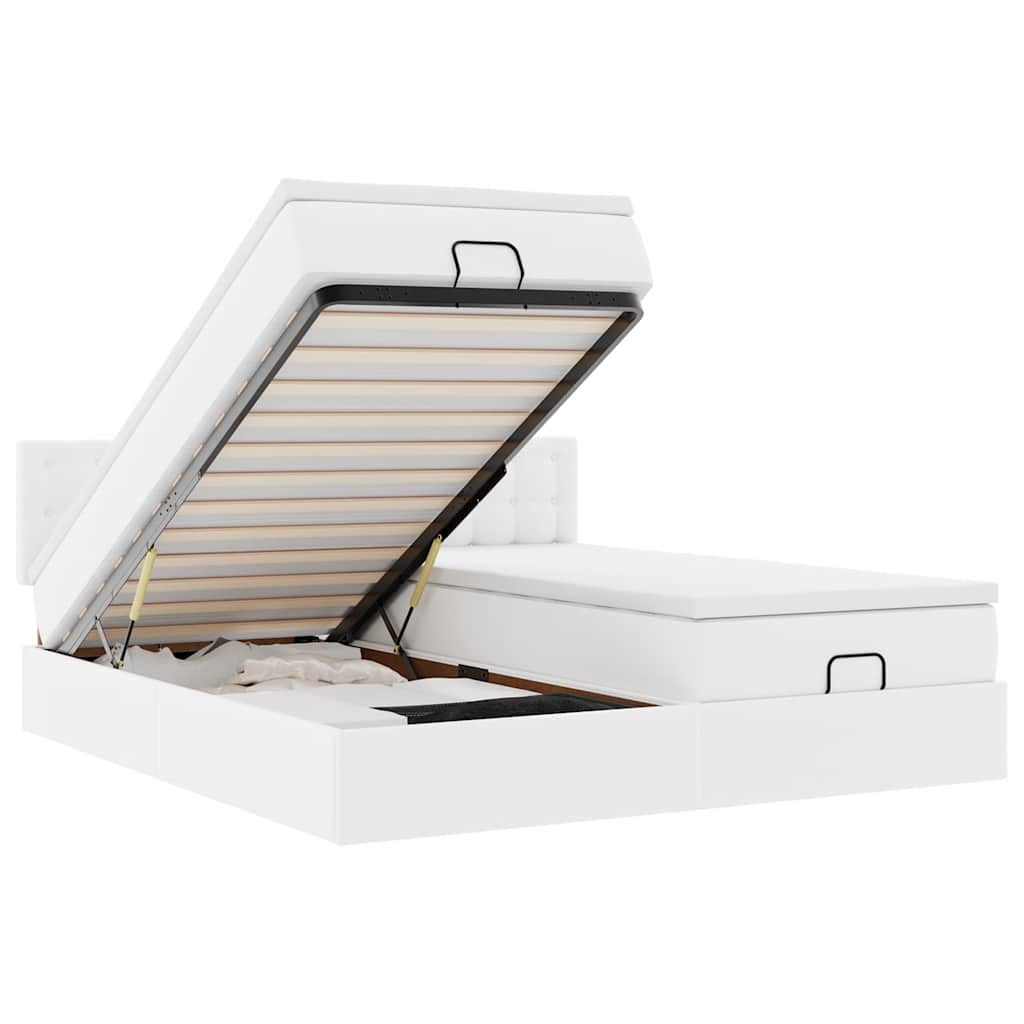 Thumbnail - vidaXL Ottoman-Bett mit Matratzen & LEDs Weiß 160x200 cm Kunstleder