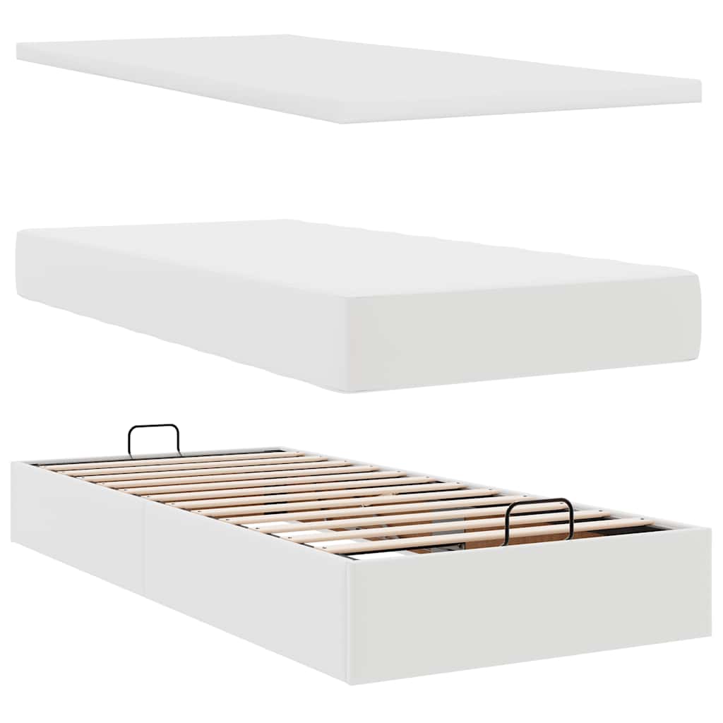 Osmanský rám postele s matrací bílý 160x200cm umělá kůže - obrázek 9