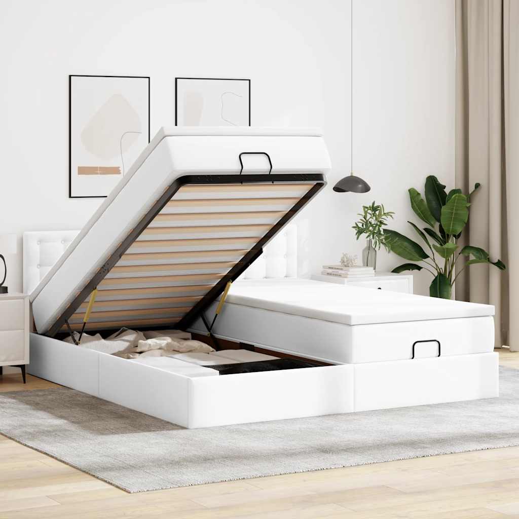 vidaXL Ottoman-Bett mit Matratzen & LEDs Weiß 160x200 cm Kunstleder