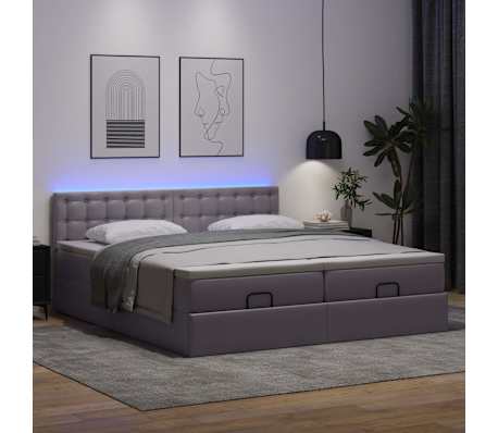 vidaXL Ottomansk s&auml;ng med madrasser&LEDs gr&aring; 160x200cm konstl&auml;der