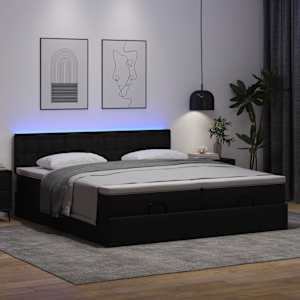 Osmanský postel s matracemi&LED černá 180x200cm umělá kůže - obrázek 3