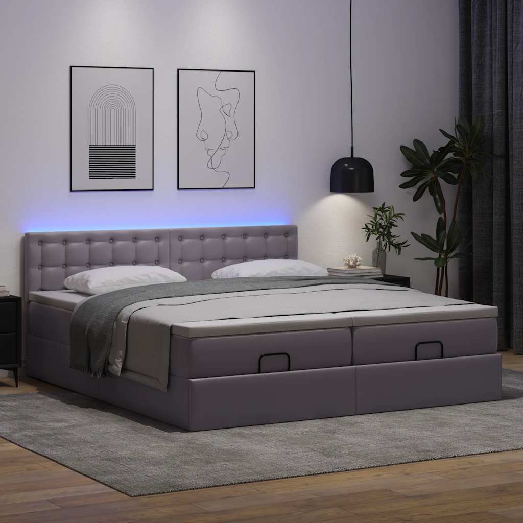 Thumbnail - vidaXL Ottoman-Bett mit Matratzen & LEDs Grau 180x200 cm Kunstleder