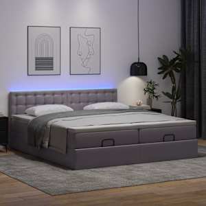 Osmanský postel s matracemi&LED šedá 180x200cm umělá kůže - obrázek 3
